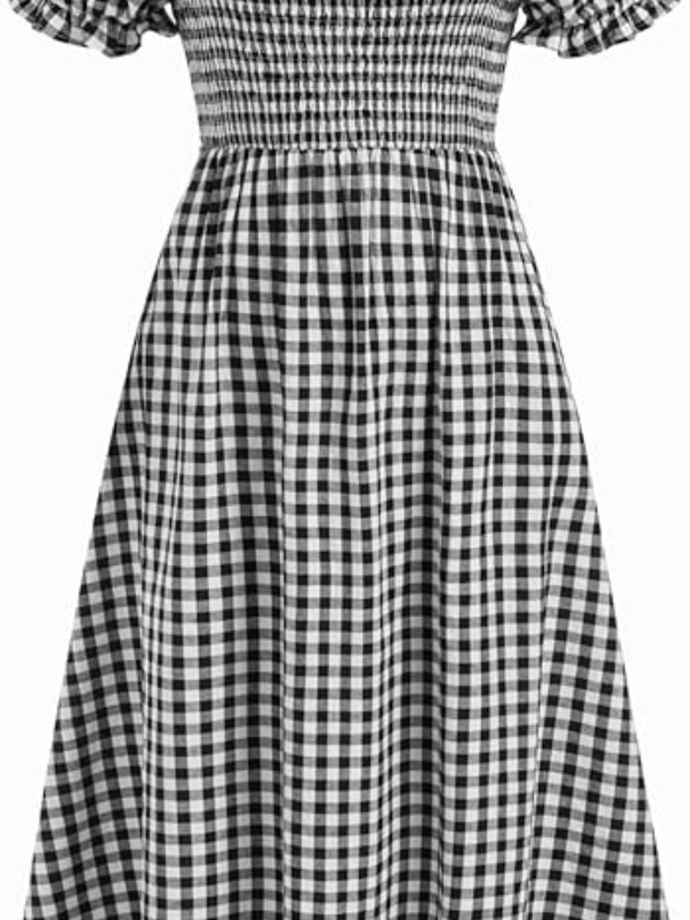 CIDER Gingham Square Neck Puff Sleeves Plaid Midi Dress
